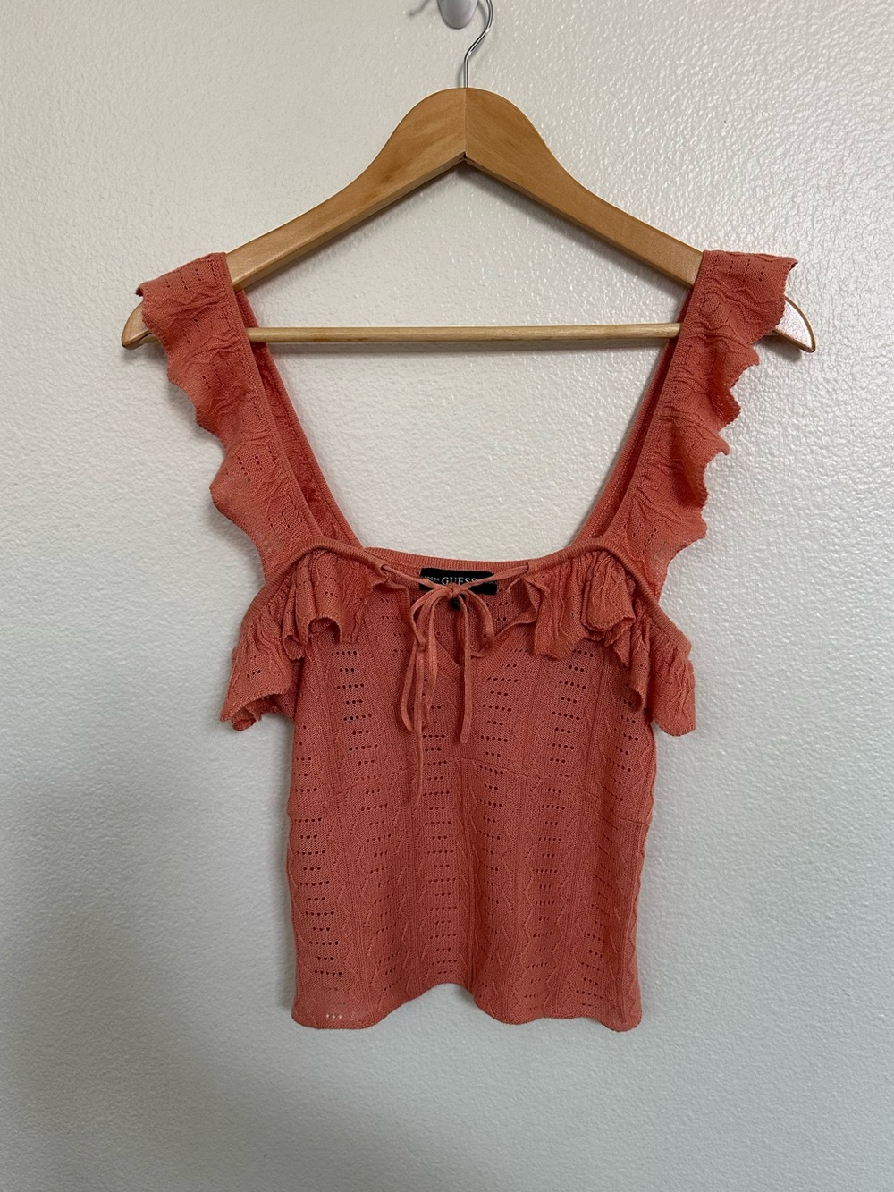 Guess Coral Ruffle Strap Knit slightly cropped Tank